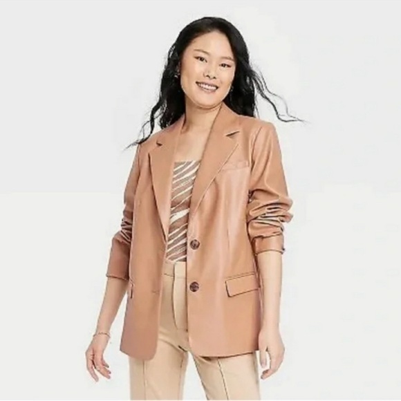 a new day Jackets & Blazers - A New Day Brown Leather Coat/Bazer
